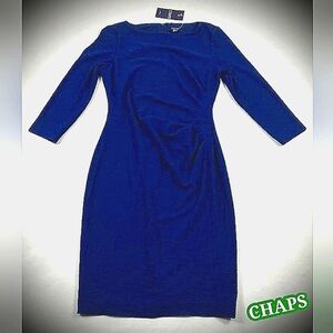 New! Women's Chaps Plus Size Blue Bodycon Dress Sz 16 Stretch Midi 3/4 Sleeve